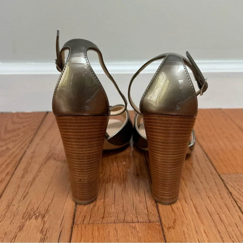 Giuseppe Zanotti strapped‎ bronze and wood block heels size 39.5